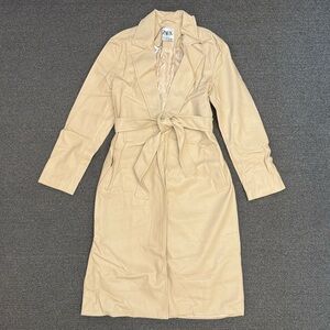 Zara Faux Leather Trench Coat in Sand